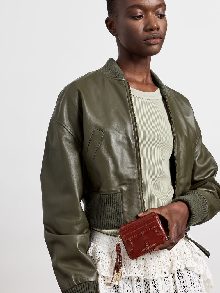 Ciara Top-Zip Card Holder, Burgundy, hi-res