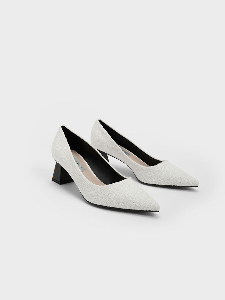 Tweed Trapeze Kitten Heel Pumps, , hi-res