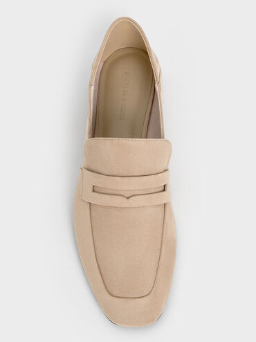 Faux Suede Almond-Toe Penny Loafers, Sand, hi-res