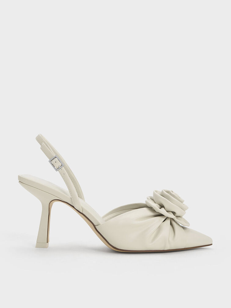 Flower Textured Slingback Pumps, , hi-res