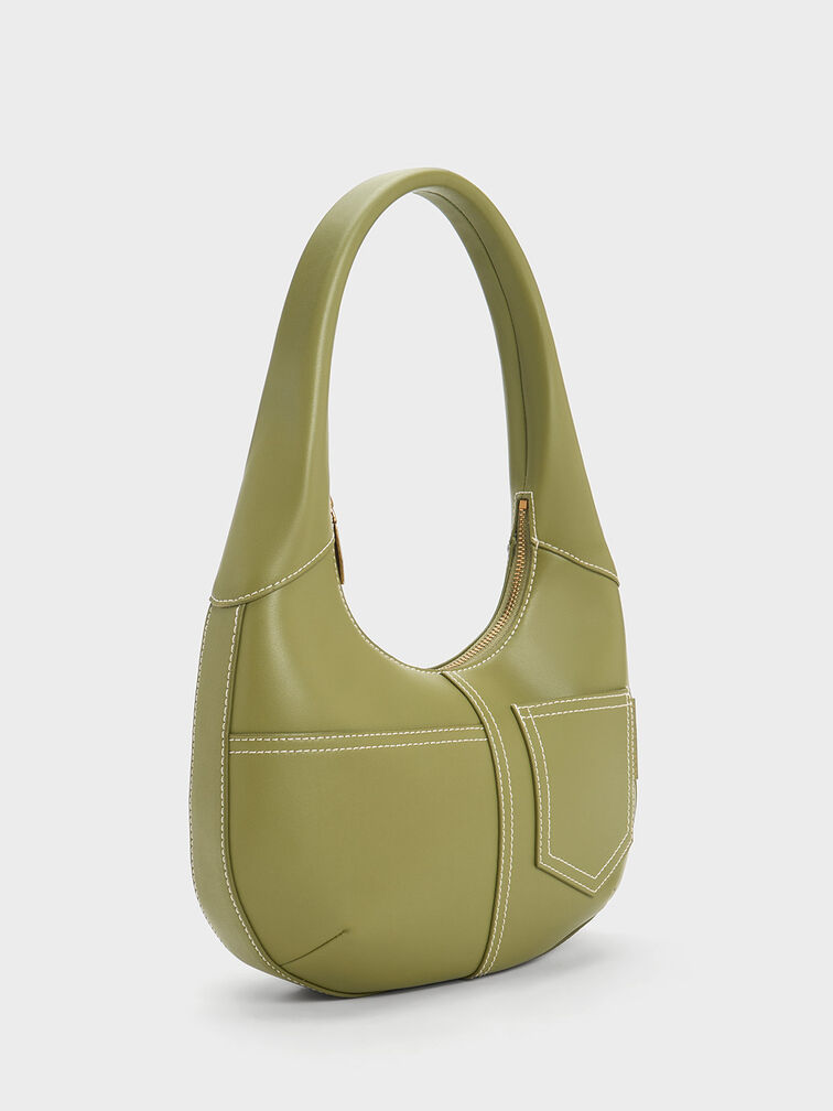 Anthea Contrast-Trim Curved Hobo Bag, , hi-res