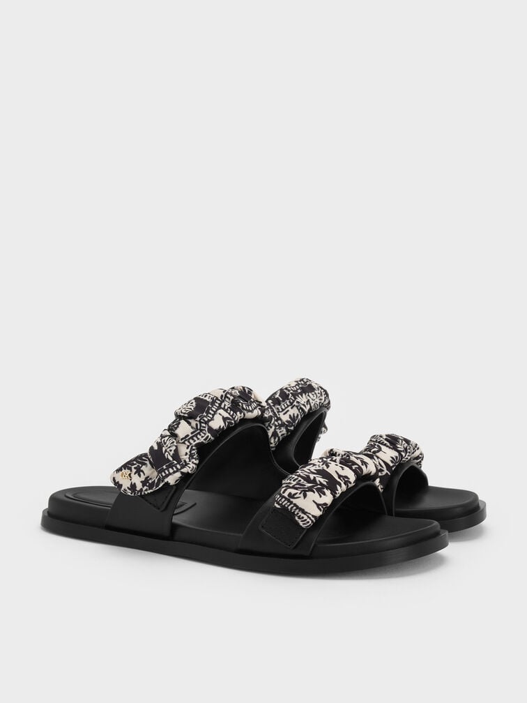 Tayari Leather Printed Double-Strap Sandals, Black, hi-res