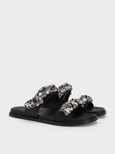 Tayari Leather Printed Double-Strap Sandals, Black, hi-res