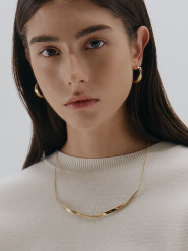 สร้อยคอดีไซน์บาร์ทรงเกลียวรุ่น Lena, สีทอง, hi-res