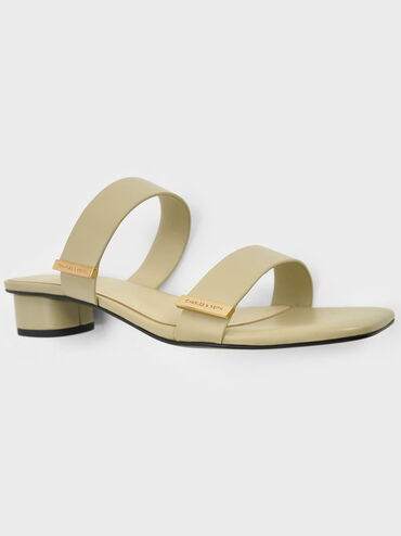 Metallic-Accent Double-Strap Heeled Sandals, Green, hi-res