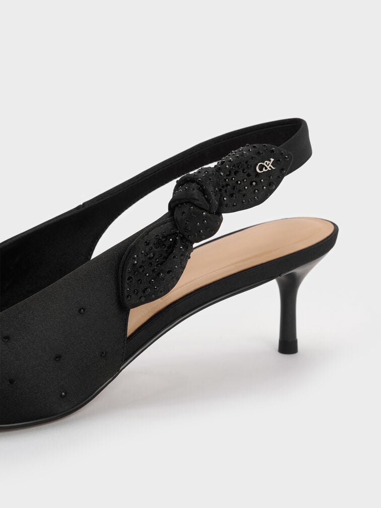 รองเท้าส้นสูงตกแต่งคริสตัลพร้อมสายรัดส้นรุ่น Jayce, สีแบล็คเท็กซ์เจอร์, hi-res
