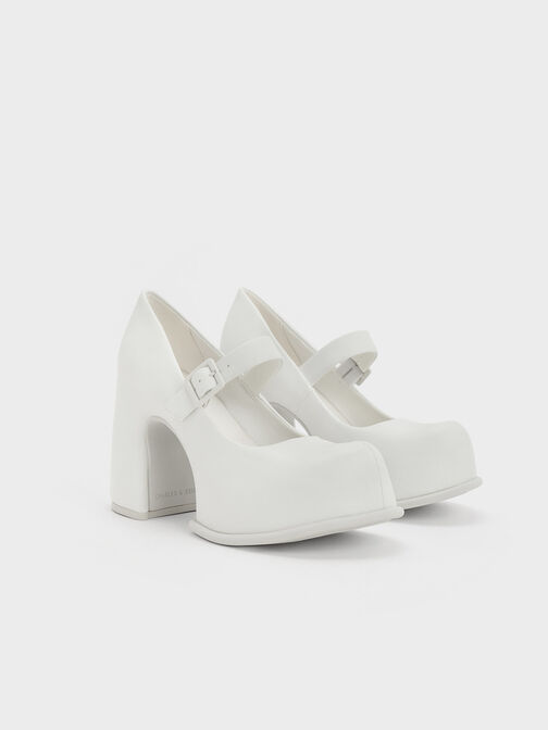 Pixie Platform Mary Janes, White, hi-res