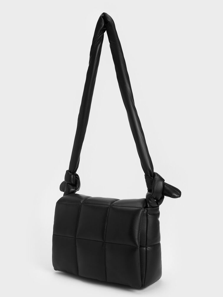 Errya Nylon Quilted Puffy Crossbody Bag, สีดำอะไหล่สีดำ, hi-res