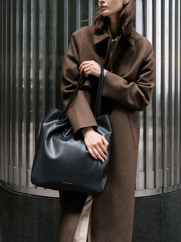 Brigette Ruched Tote Bag, Noir, hi-res