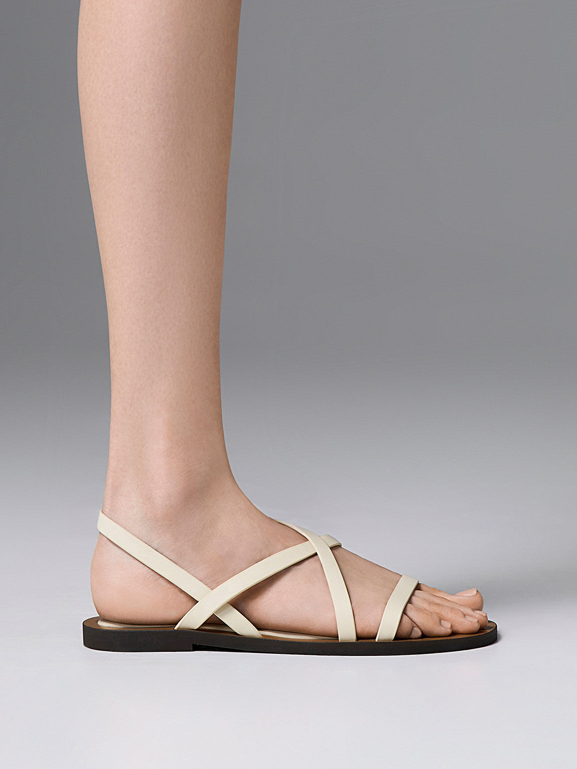 Chalk Asymmetrical Strappy Sandals CHARLES KEITH TH