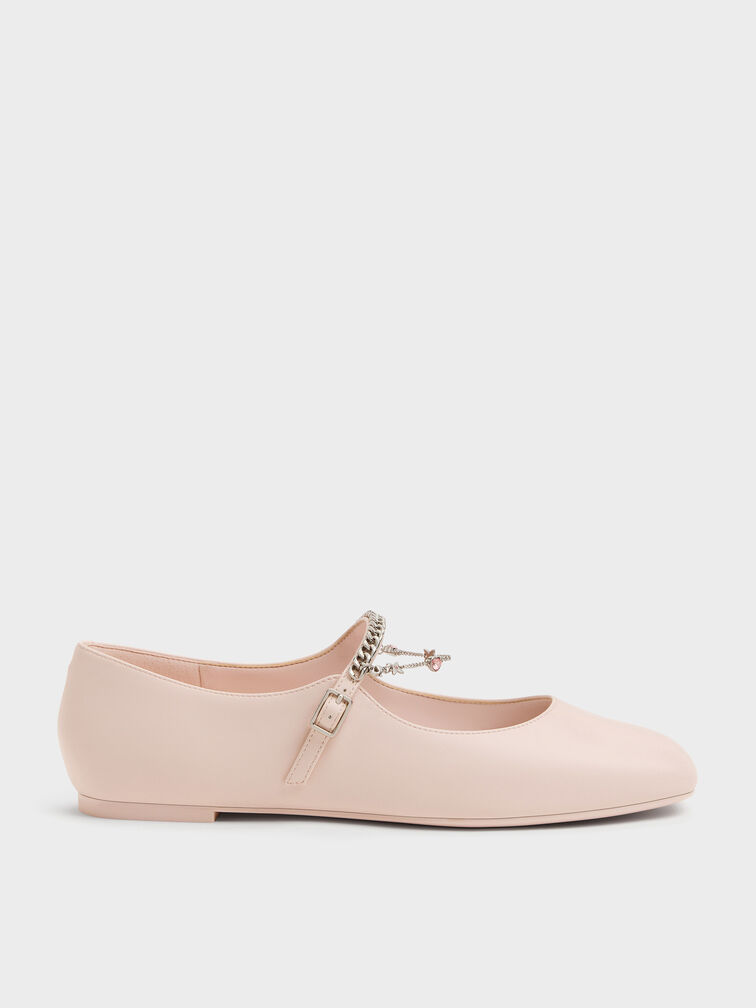 Double-Chain Charm Mary Jane Flats, Pink, hi-res