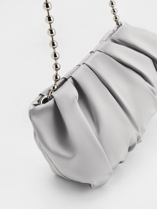Satin Ruched Bead-Handle Bag, , hi-res