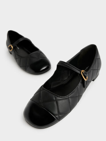 Cap-Toe Quilted Mary Janes, Black, hi-res