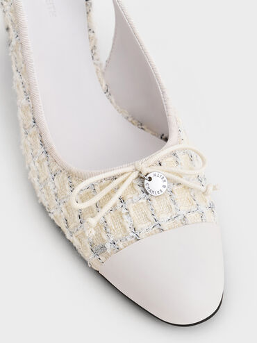 Tweed Bow Cap-Toe Slingback Pumps, Multi, hi-res
