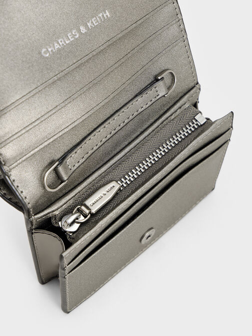 Sloane Metallic Chain-Handle Wallet, Pewter, hi-res