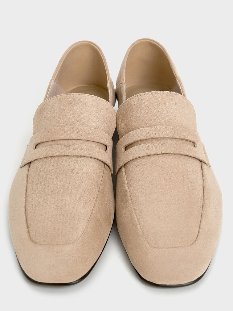Faux Suede Almond-Toe Penny Loafers, Sand, hi-res