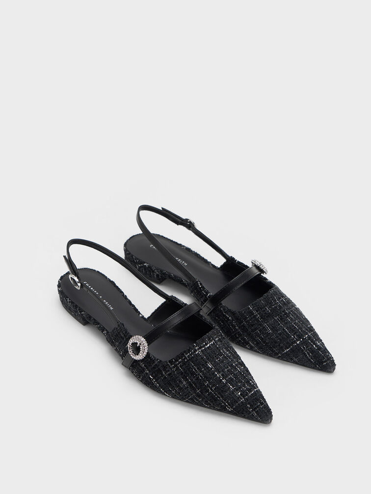Tweed Crystal-Embellished Slingback Flats, สีมัลติ, hi-res