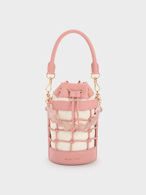 Heart Motif Caged Bucket Bag, , hi-res