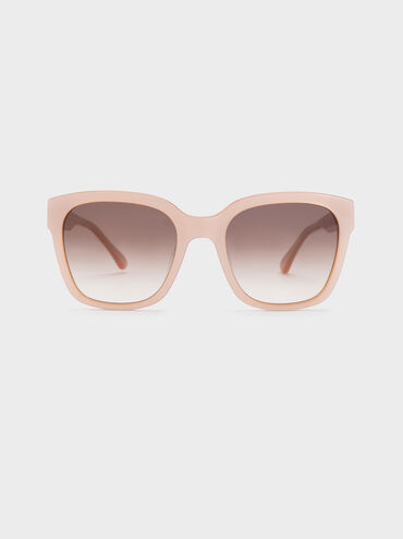 Recycled Acetate Square Sunglasses, สีชมพู, hi-res