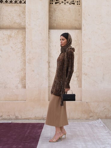 กระเป๋าสตางค์ดีเทลกลิตเตอร์พร้อมสายโซ่, สีดำอะไหล่สีเงิน, hi-res