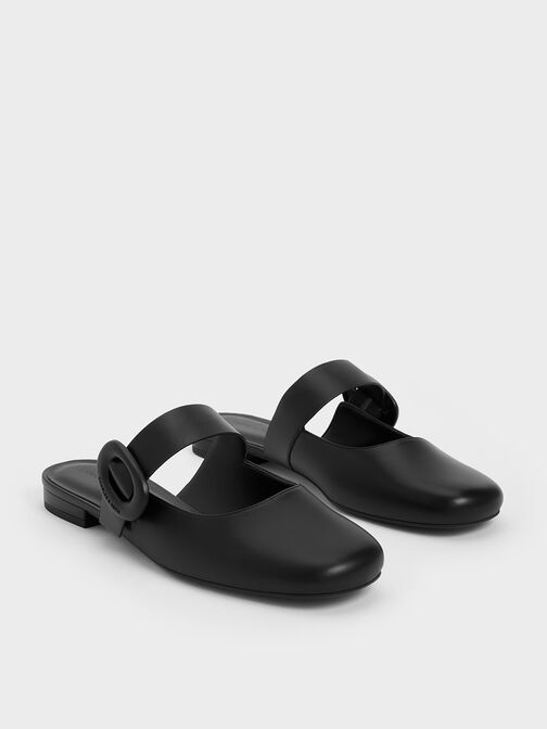 Oval-Buckle Flat Mules, , hi-res