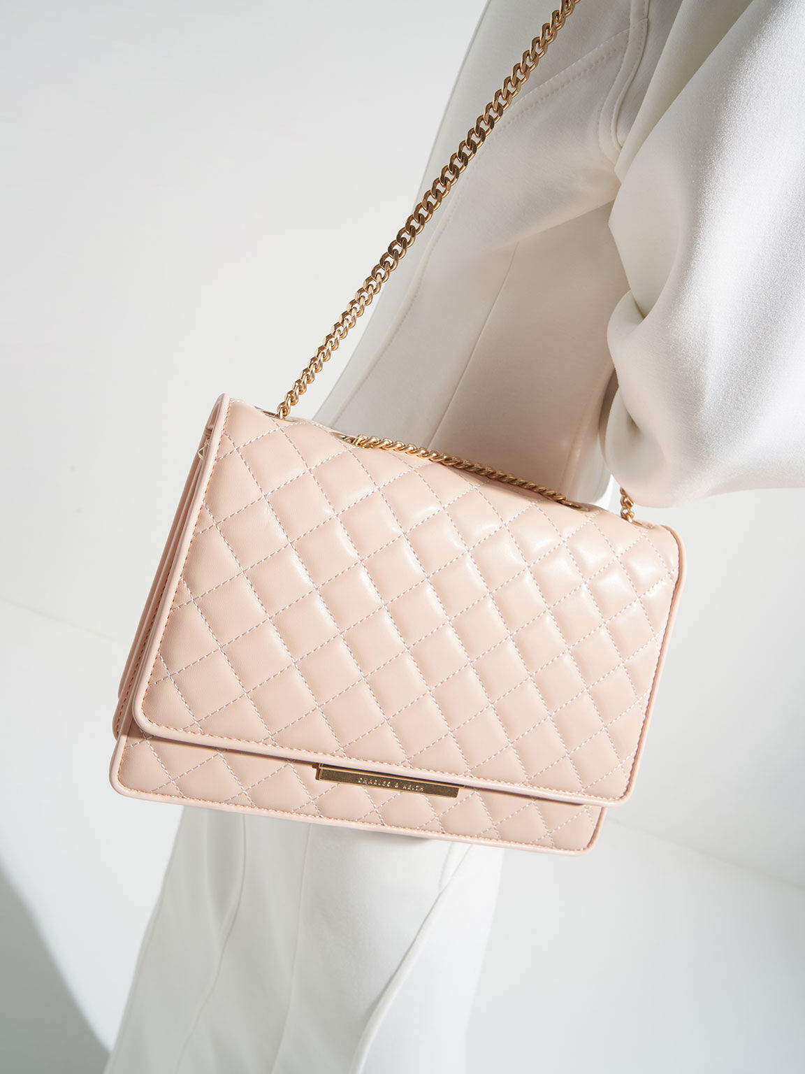 Quilted Chain Bag, Light Pink, hi-res