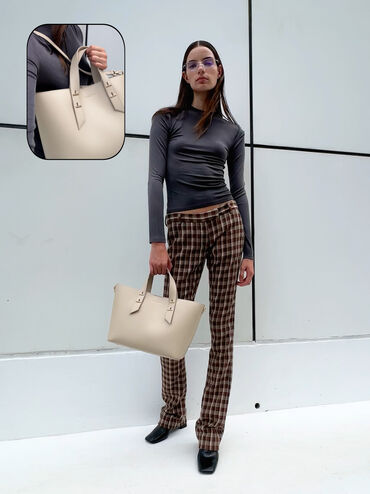 กระเป๋าโท้ทรุ่น Shania, สีดัสเต็ดโอ๊ต, hi-res