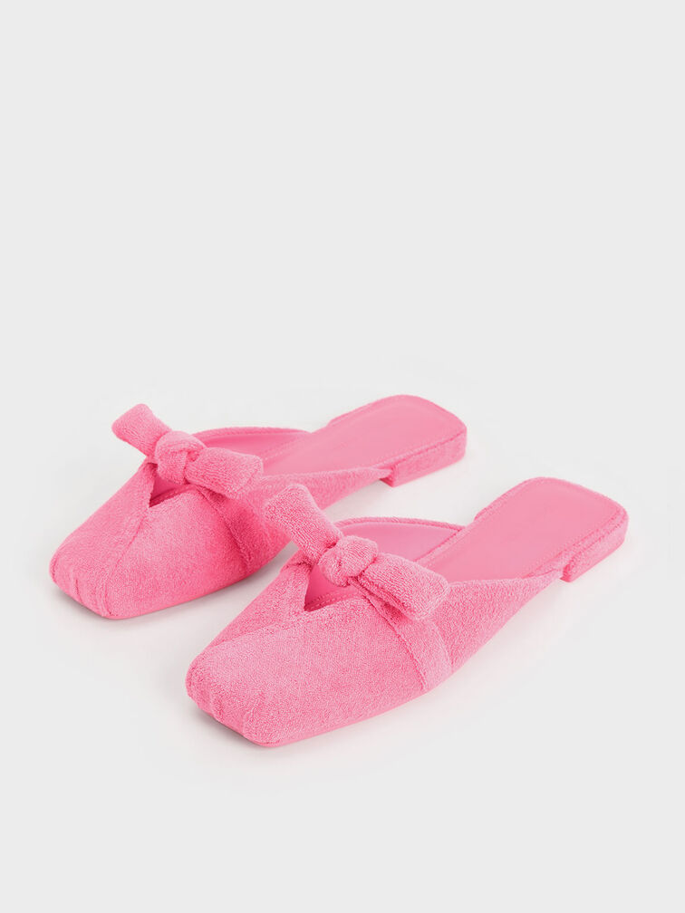 รองเท้าเปิดส้นเท็กซ์เจอร์ผ้าถักดีไซน์สายคาดเท้าผูกปมรุ่น Loey, สีชมพู, hi-res