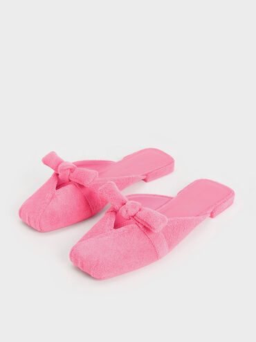 รองเท้าเปิดส้นเท็กซ์เจอร์ผ้าถักดีไซน์สายคาดเท้าผูกปมรุ่น Loey, สีชมพู, hi-res