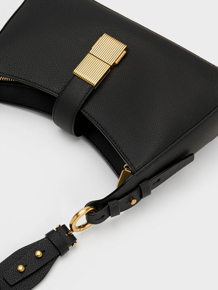 Chain Handle Shoulder Bag, Black, hi-res