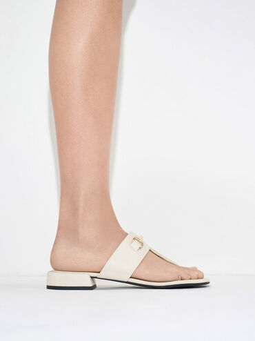 Leslie T-Bar Metallic Accent Thong Sandals, Chalk, hi-res