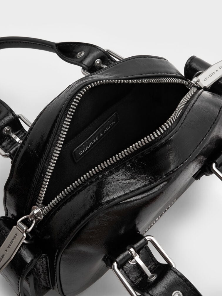 Blaise Buckle-Strap Side-Pocket Bowling Bag, Noir, hi-res