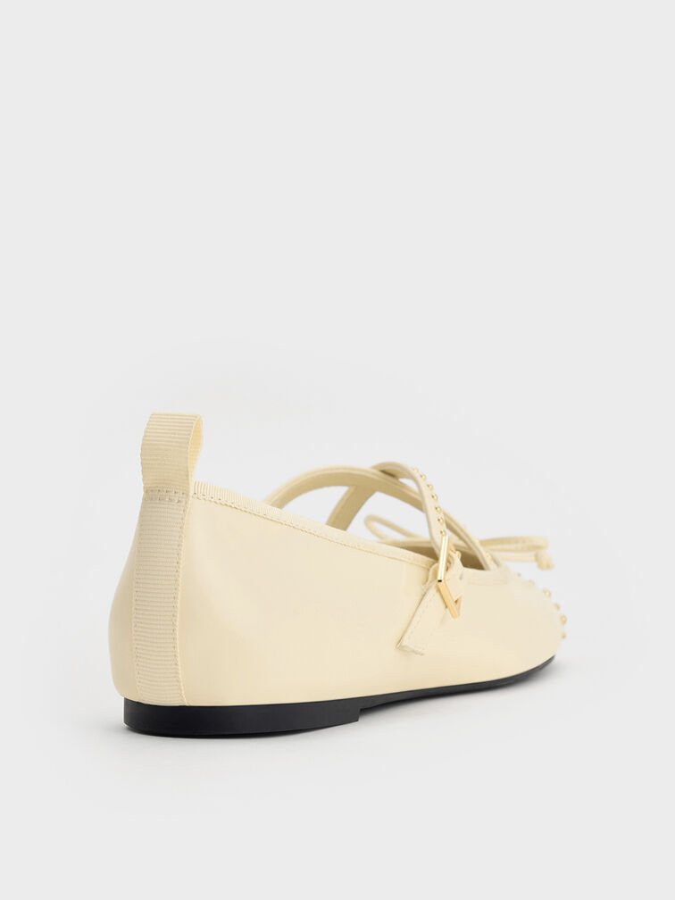 Studded Crossover-Strap Mary Jane Flats, Chalk, hi-res