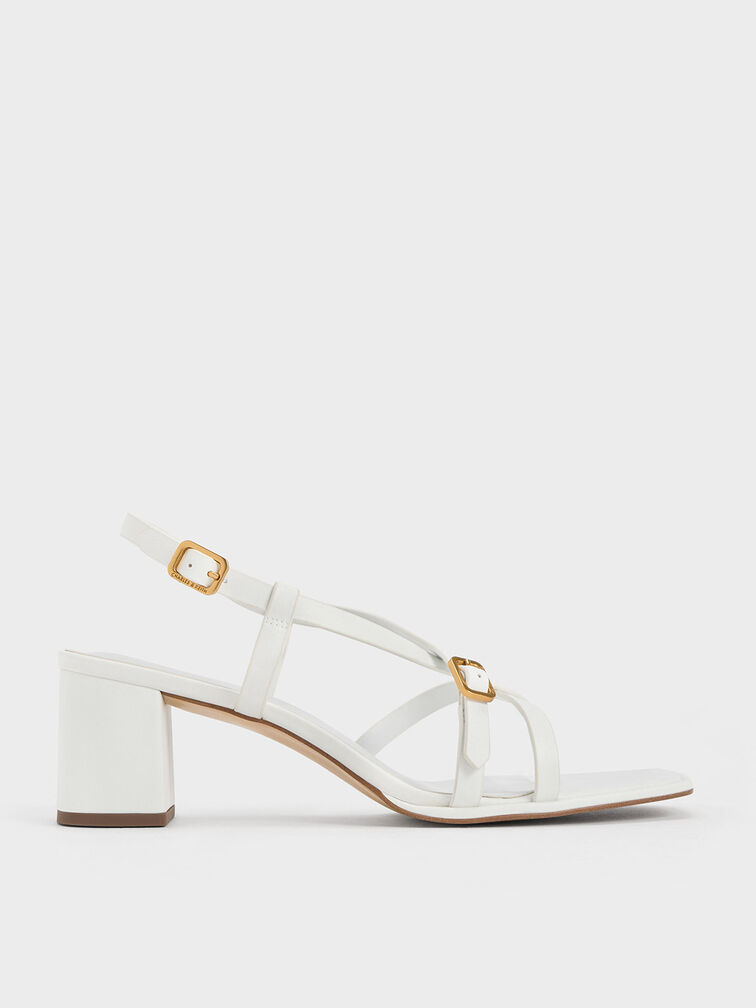 Strappy Block-Heel Thong Sandals, White, hi-res