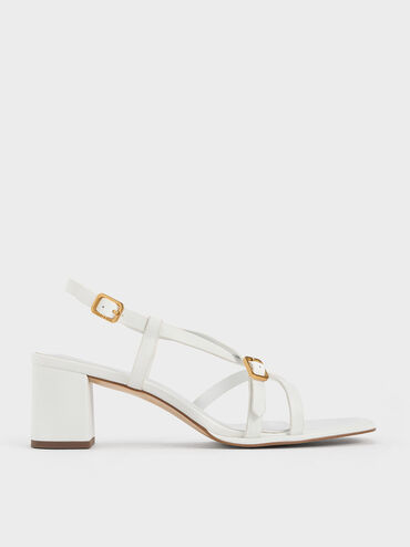 Strappy Block-Heel Thong Sandals, White, hi-res
