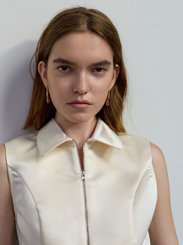 Delfina Lock-Buckle Earrings, Gold, hi-res