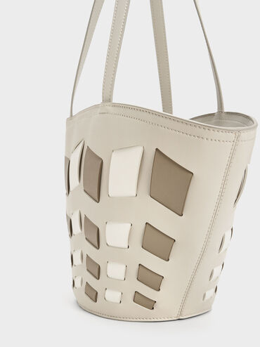 Panelled Tote Bag, Taupe, hi-res