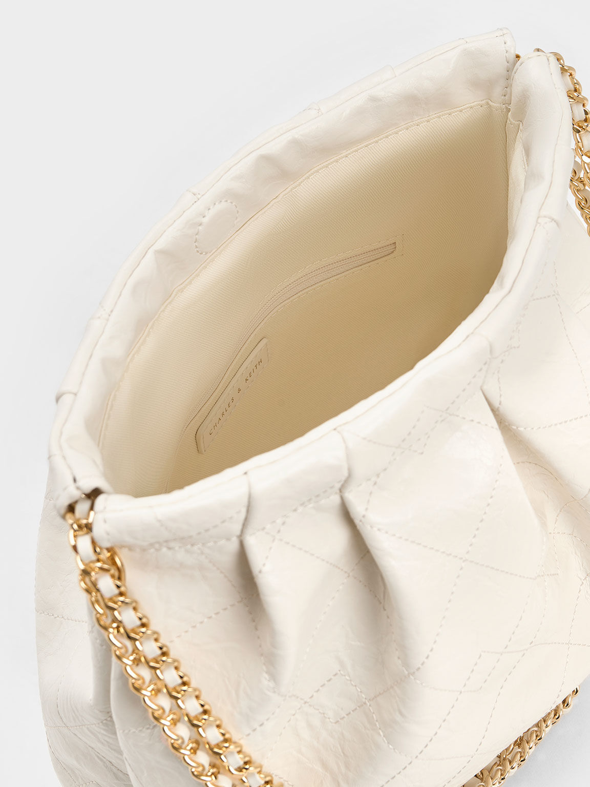 Cream Duo Double Chain Hobo Bag CHARLES & KEITH TH