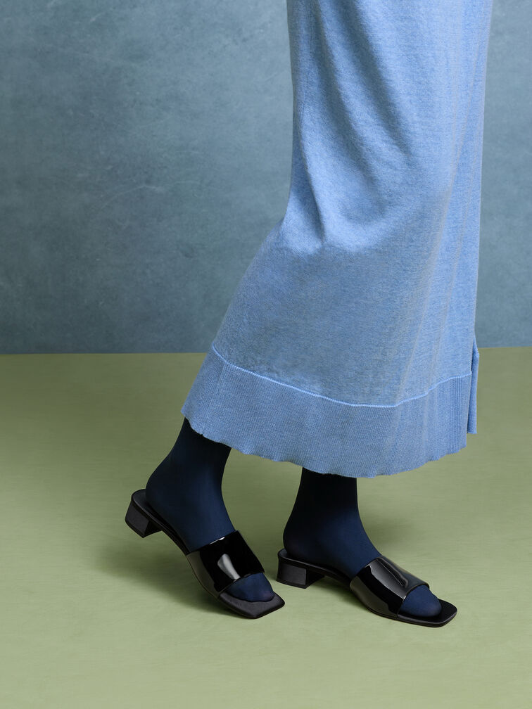 Patent Wide-Strap Heeled Mules, Black Patent, hi-res