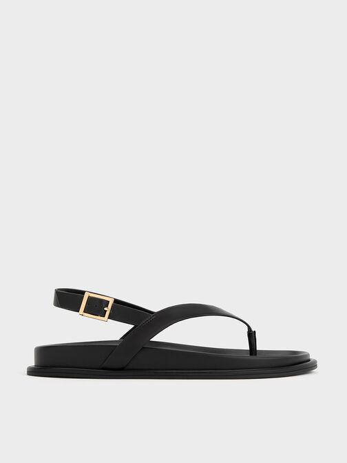 V-Strap Thong Sandals, สีดำ, hi-res