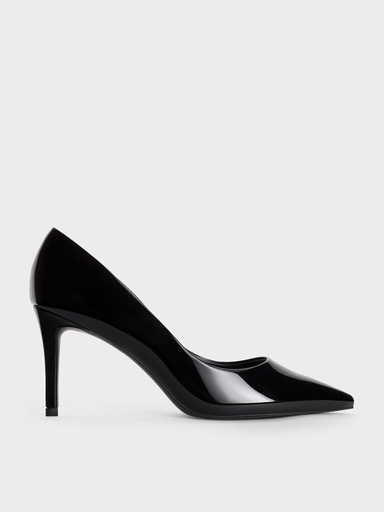 Patent Pointed Toe Stiletto Pumps, Black Patent, hi-res