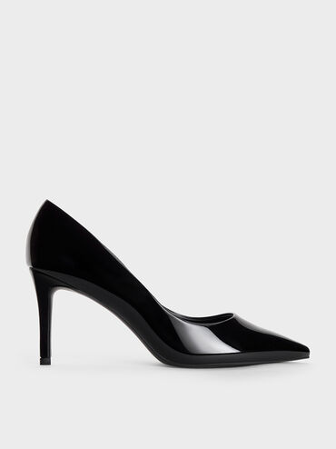 Patent Pointed Toe Stiletto Pumps, Black Patent, hi-res