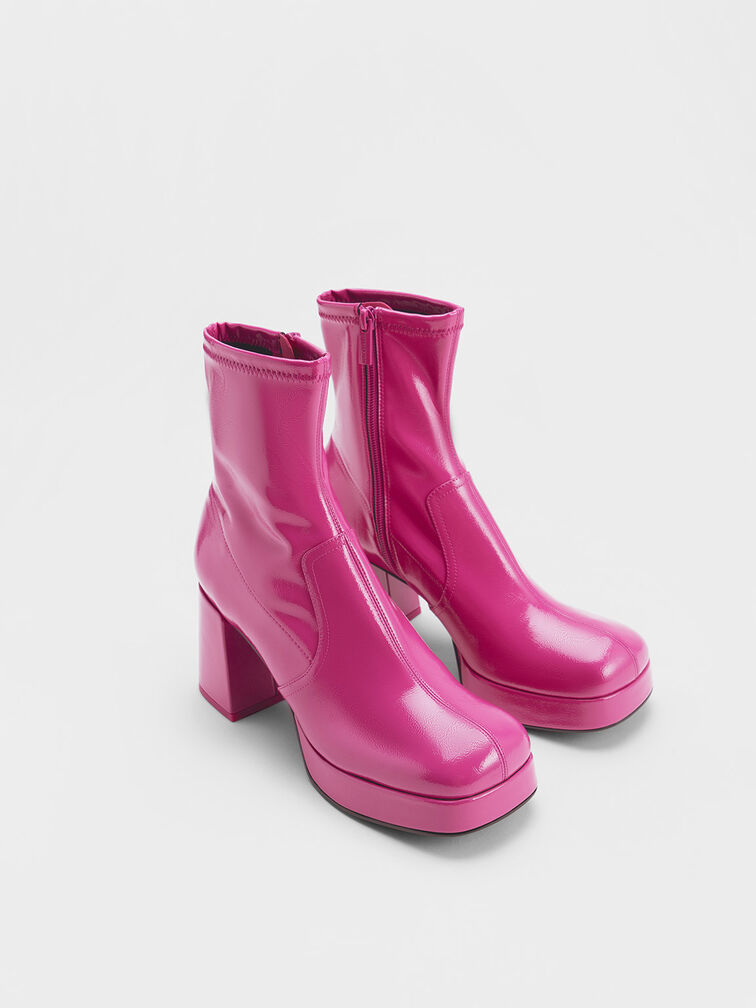 Patent Crinkle-Effect Block-Heel Boots, , hi-res