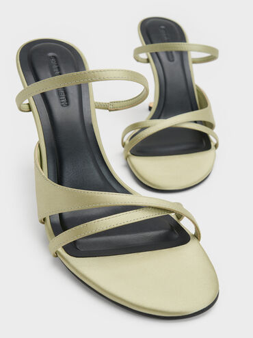 Recycled Polyester Crossover Sculptural-Heel Strappy Mules, Green, hi-res