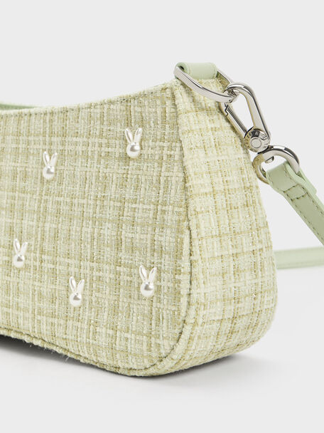 Bunny Tweed Shoulder Bag, สีเขียว, hi-res