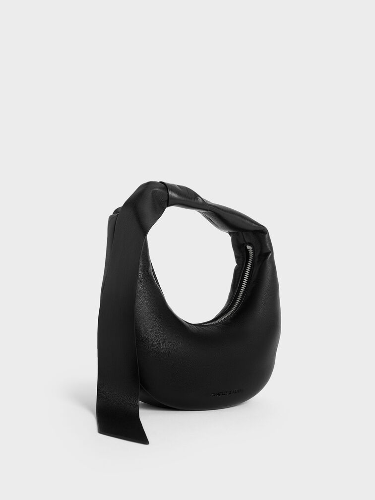 Micro Toni Knotted Crescent Hobo Bag, Noir, hi-res