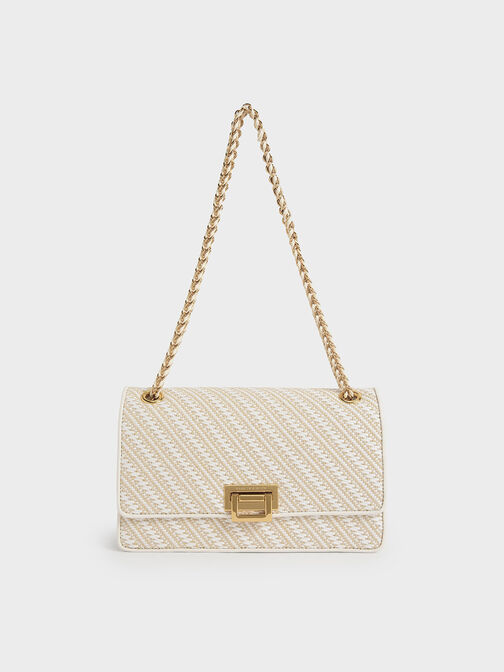 Cressida Quilted Chain Strap Bag - Beige