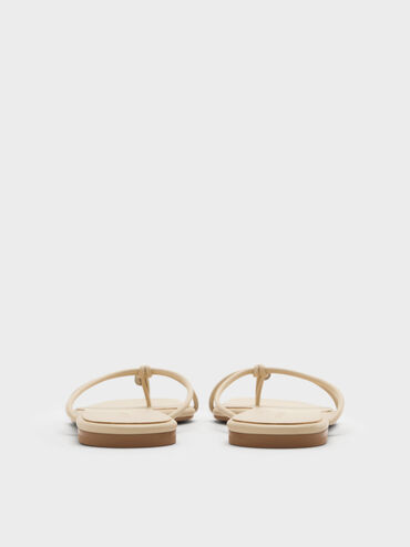 Metallic-Charm Strappy Thong Sandals, Beige, hi-res