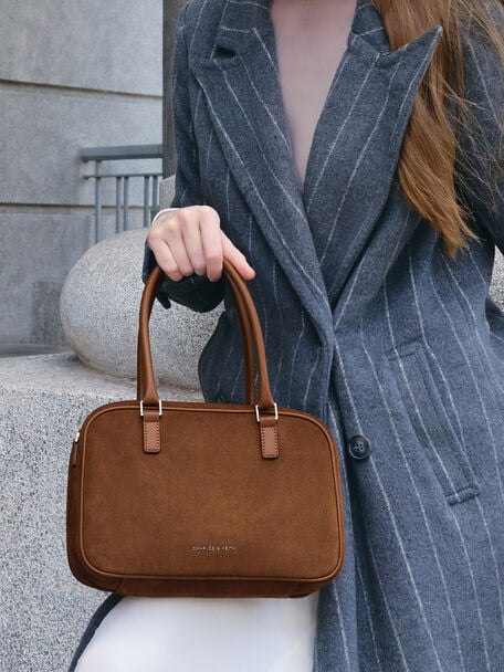 Sianna Recycled Suede Bowling Bag, , hi-res