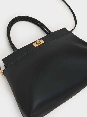 กระเป๋าสะพายข้างทรง Satchel ดีไซน์หูจับด้านบนรุ่น Lennie, สีดำ, hi-res